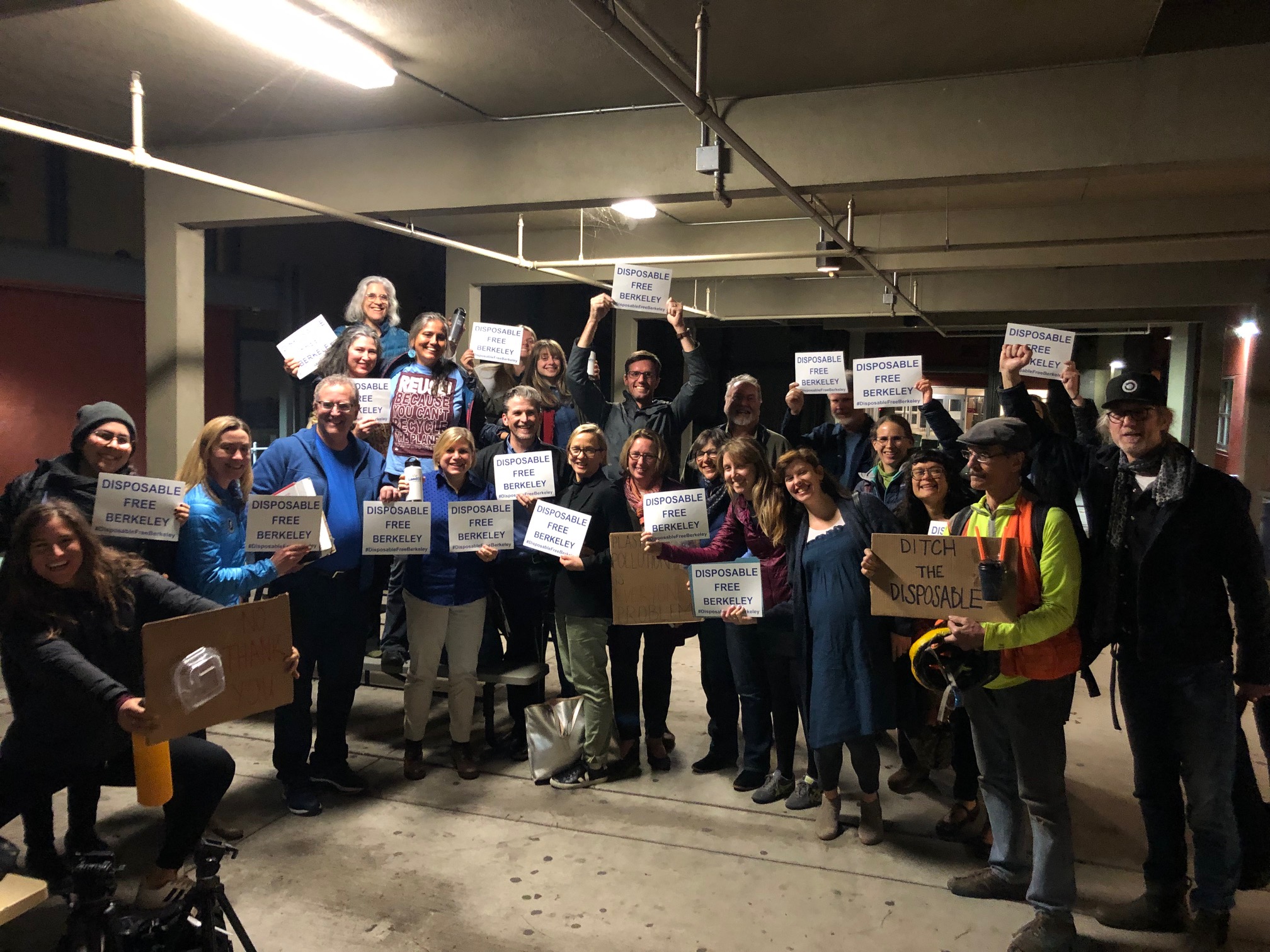 Advocates celebrate the passage of the Berkeley disposable dining ordinance
